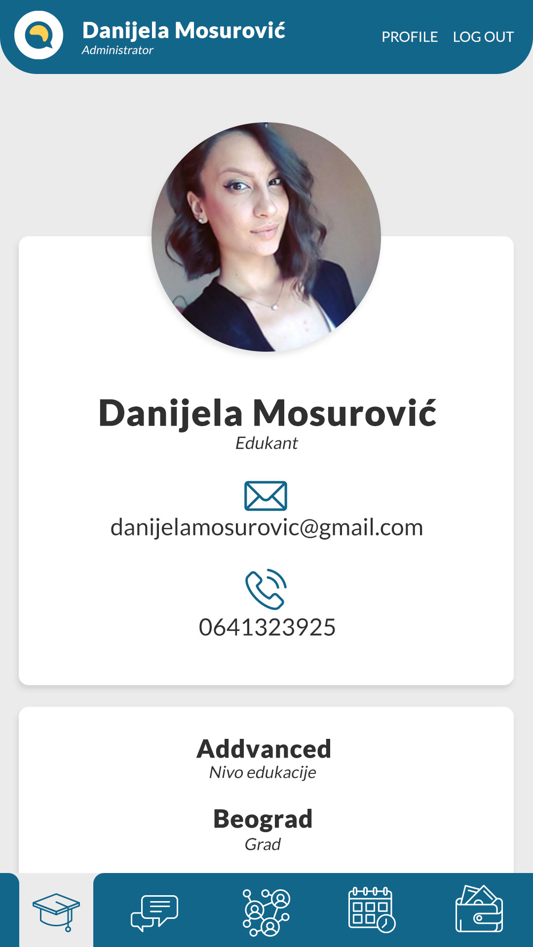 Profile on mobile
