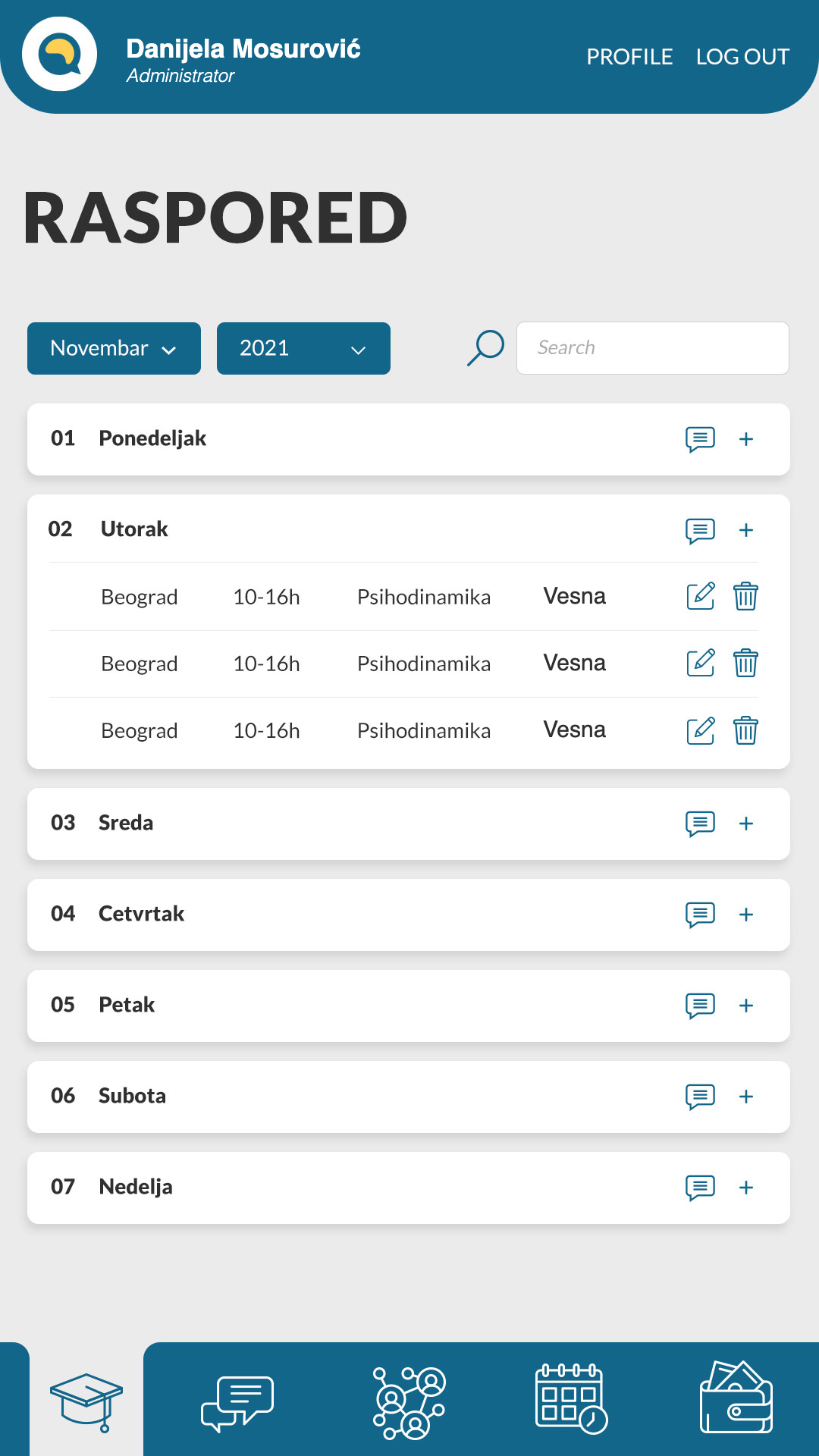 Schedule on mobile