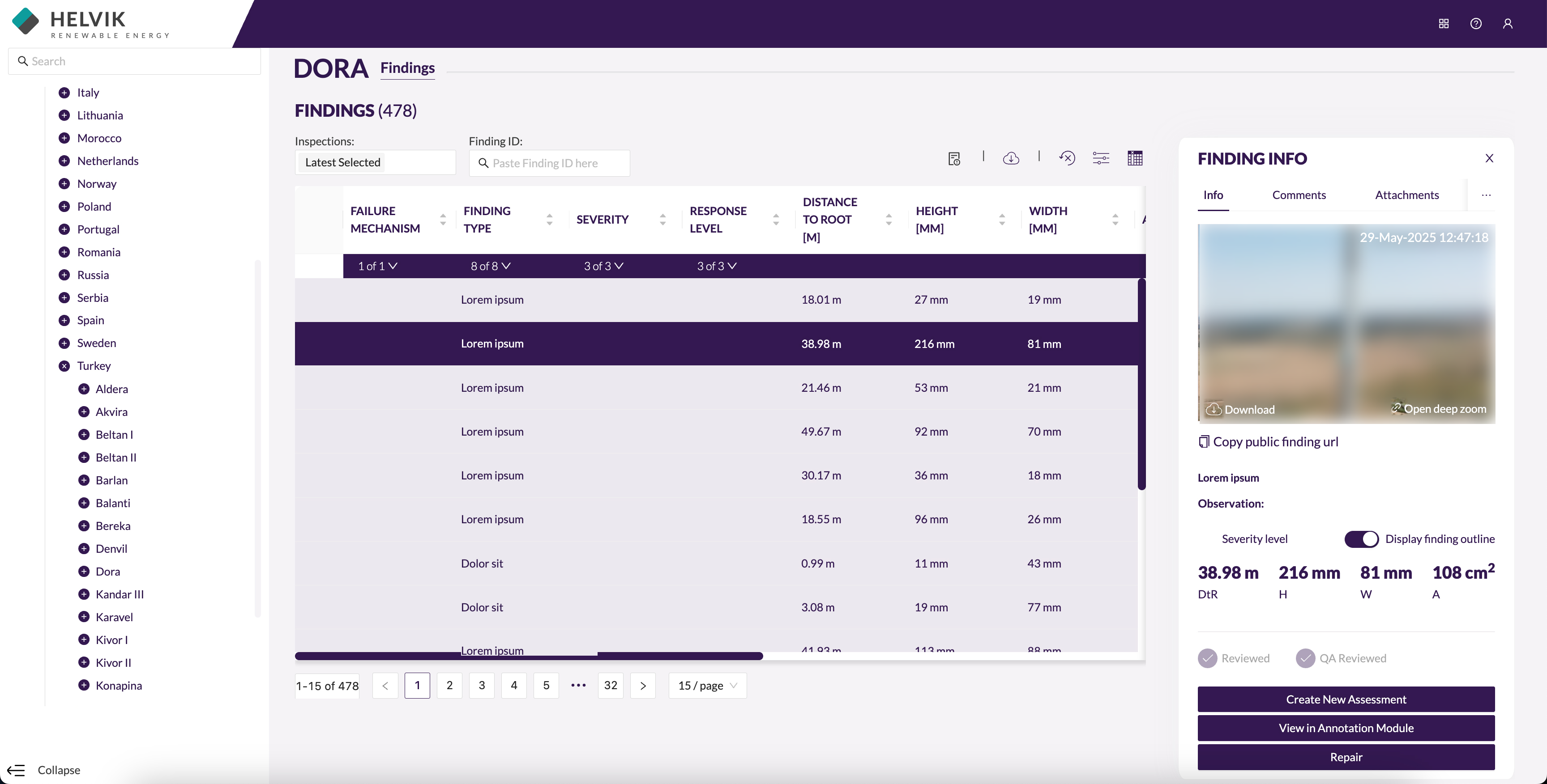 The old findings screen